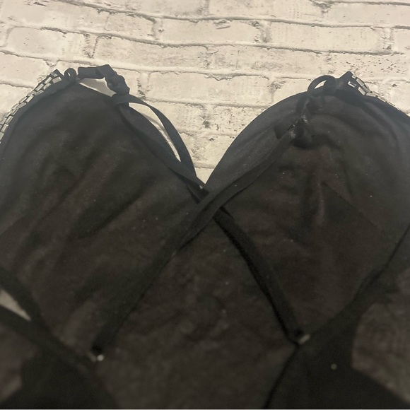 Banjul Floor Length Formal Black Mesh Sheer Spaghetti Strap Dress w/ Rhinestone - Picture 7 of 9